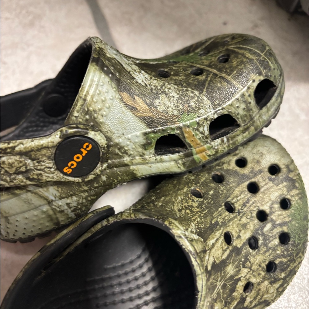 CROCS Green and Brown Slippers with Textured Design and Perforated Style